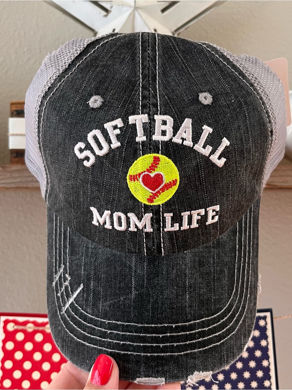 Softball Mom Life Embroidered  Hat - Black & Gray